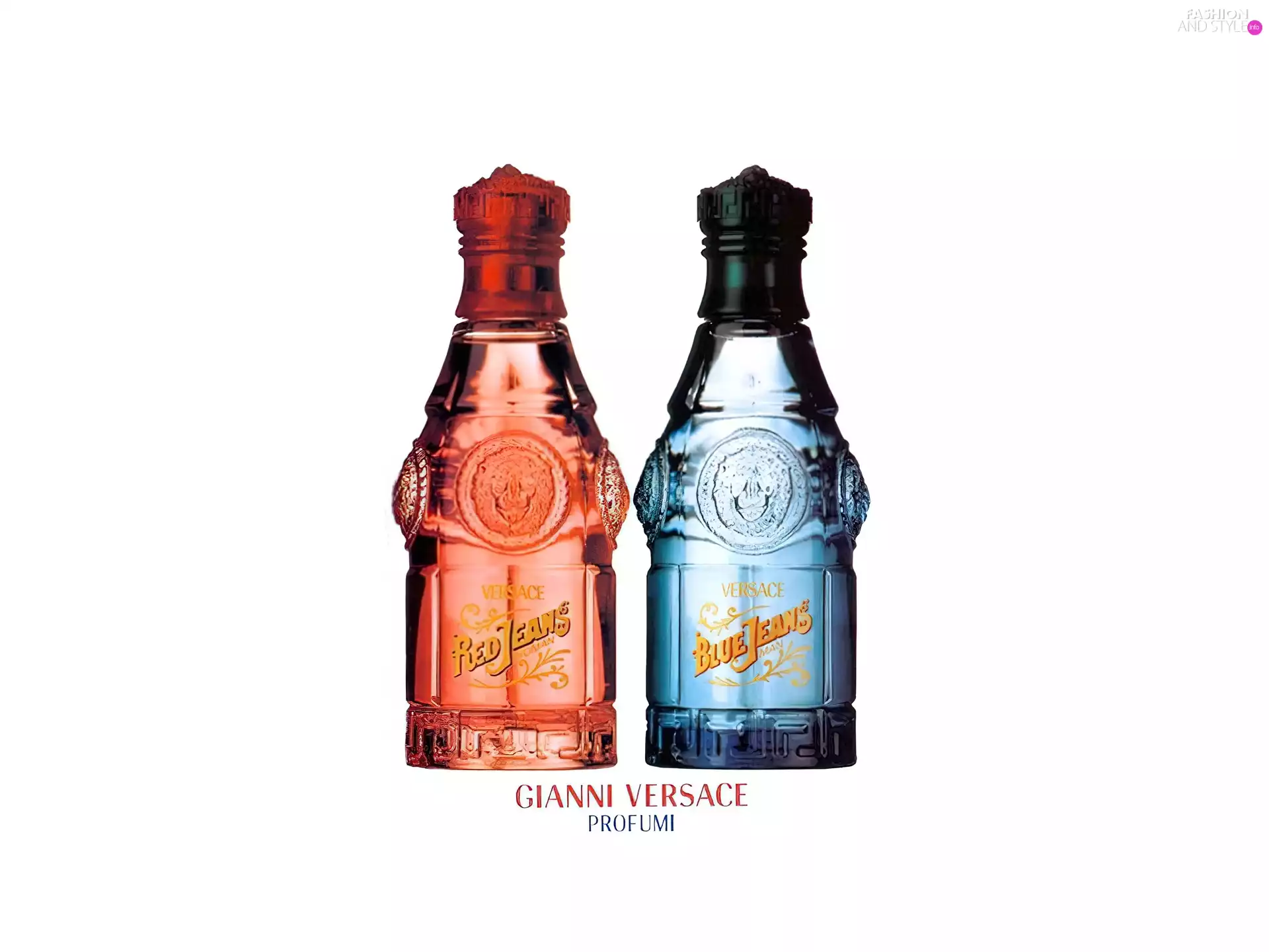 Red, blue, bottles, perfume, Versace