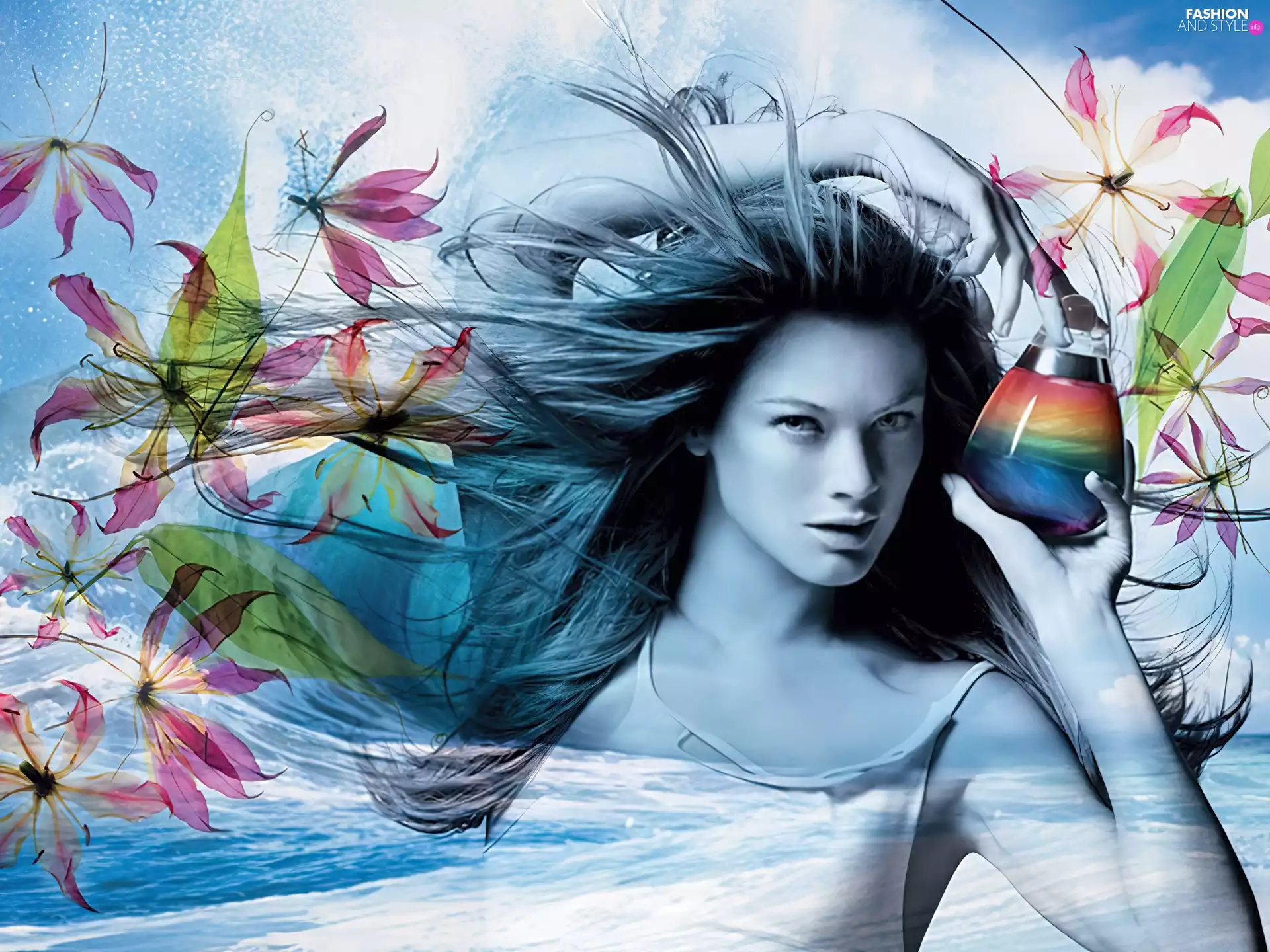 bowl, Estee Lauder, woman flowers