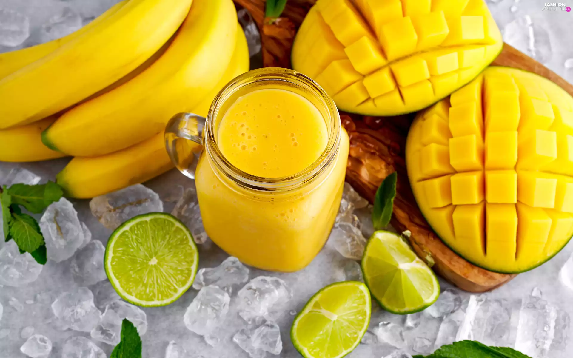 bananas, Smoothie, knuckle, Mango, drink, lime, ice