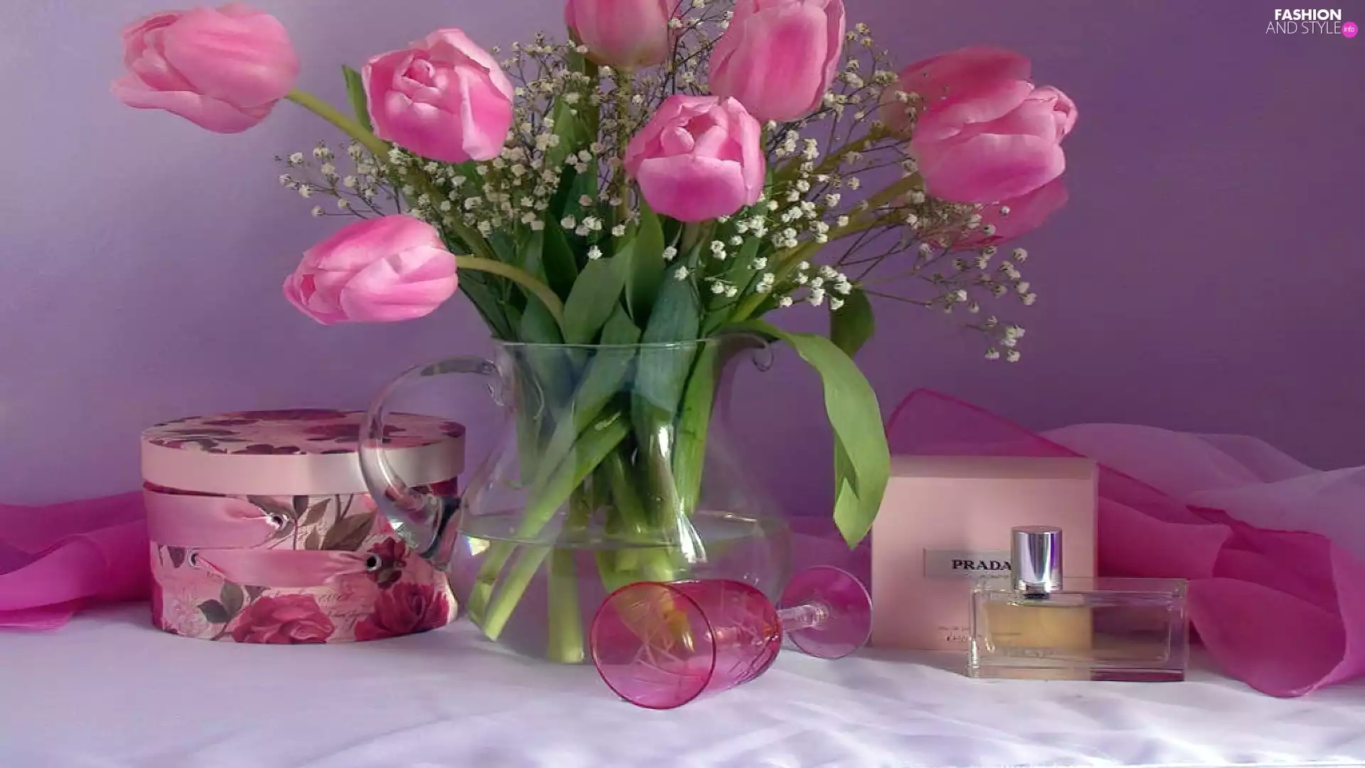 perfume, Prada, Pink, Tulips, Vase